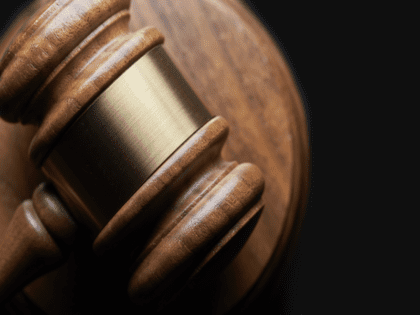 Image of a gavel resting on top of a circular piece of wood.
