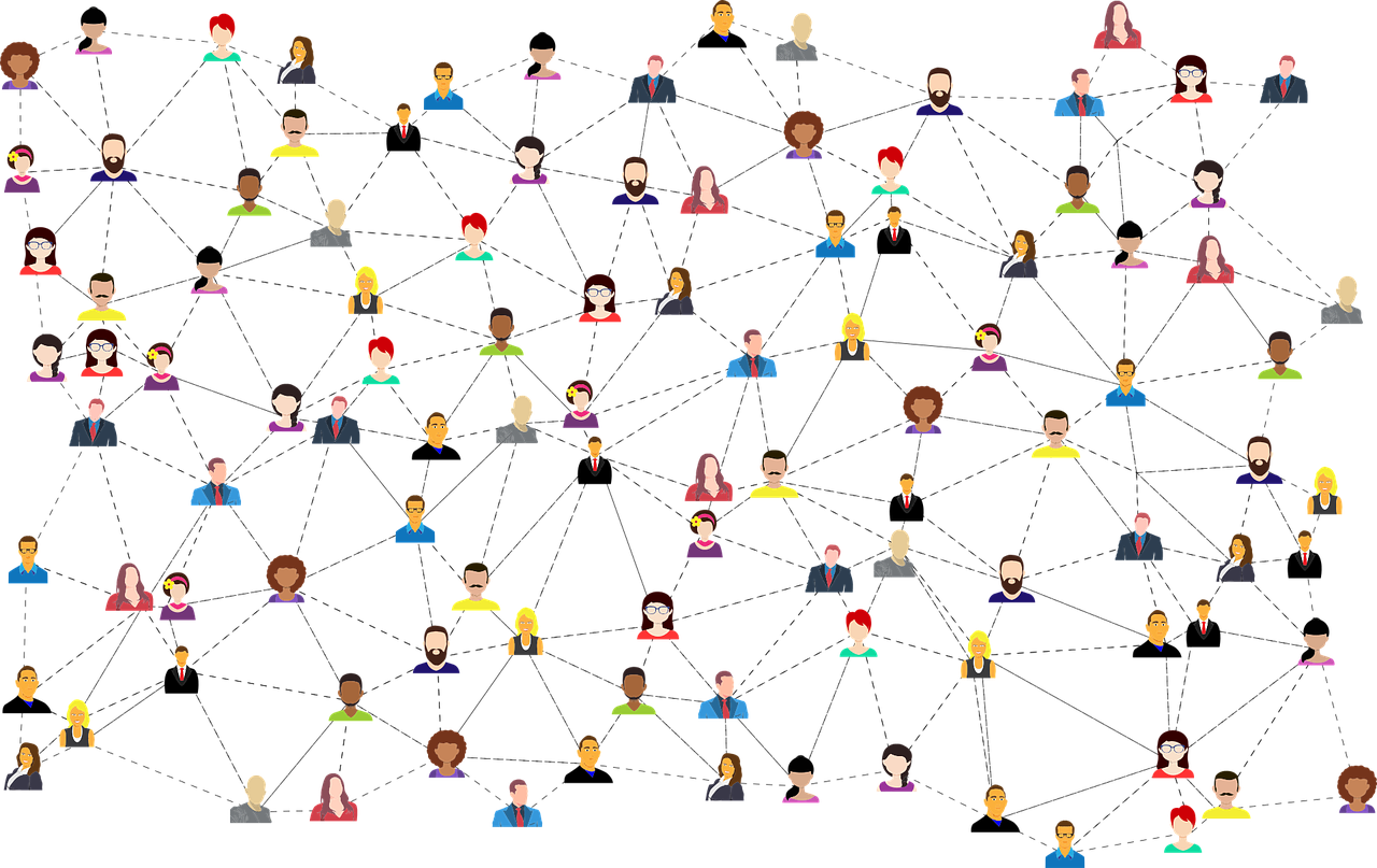 Image of many people connected as a network.
